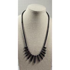 Black Hematite Piano Key Graduated Bars Necklace Boho Tribal Protection